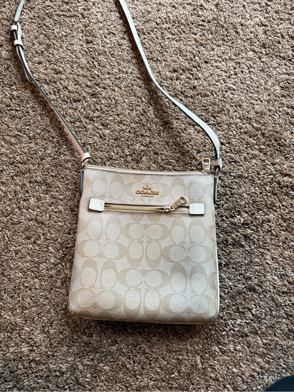 Coach Light Cream Signature Crossbody with Gold Hardware